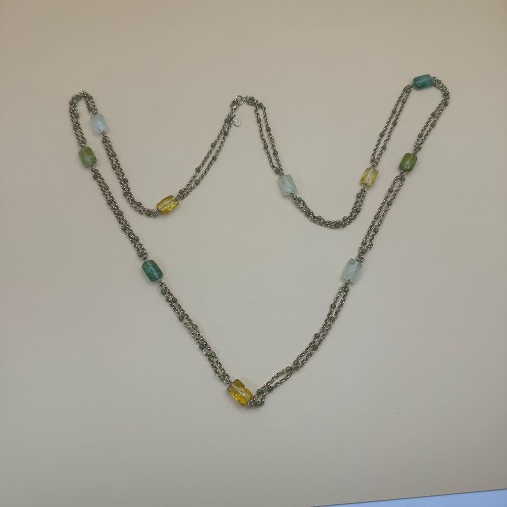 Vintage Monet 36” Gold Tone Necklace Multi Color Glass Beads Chain - Picture 7 of 9